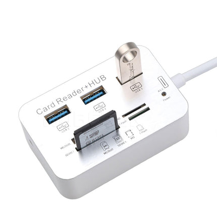 USB 3.1 Type-C COMBO 3 Ports HUB + MS DUO / SD(HC) / M2 / T-Flash Card Reader with LED Indication(Silver)-garmade.com