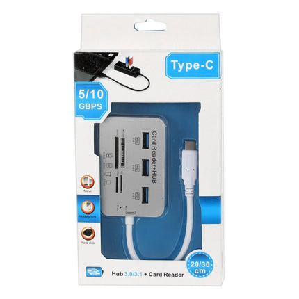 USB 3.1 Type-C COMBO 3 Ports HUB + MS DUO / SD(HC) / M2 / T-Flash Card Reader with LED Indication(Silver)-garmade.com