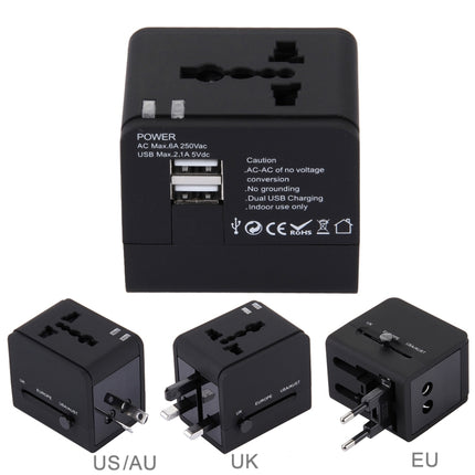 5V 2.1A Dual USB Power Socket Charger Adapter, UK / EU / US / AU Plug(Black)-garmade.com