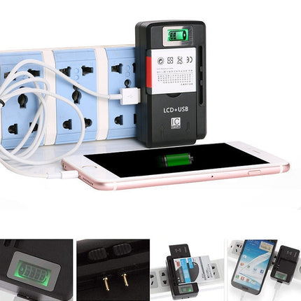 Universal Cell Phone Battery Charger with USB Output & LCD Display, US Plug-garmade.com