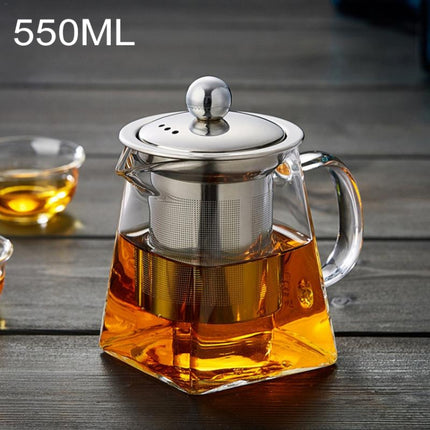 Stainless Steel Clear Heat Resistant Glass Filter Tea Pot, Capacity: 550ml-garmade.com
