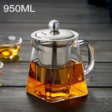 Stainless Steel Clear Heat Resistant Glass Filter Tea Pot, Capacity: 950ml-garmade.com