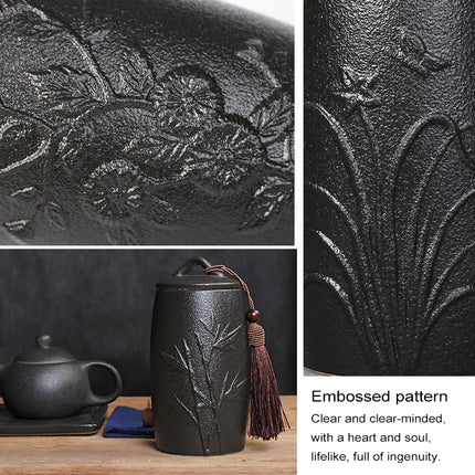 Plum Flower Pattern Stoneware Tea Cans Storage Tanks Ceramic Tea Set Tea Ceremony Accessories(Black)-garmade.com