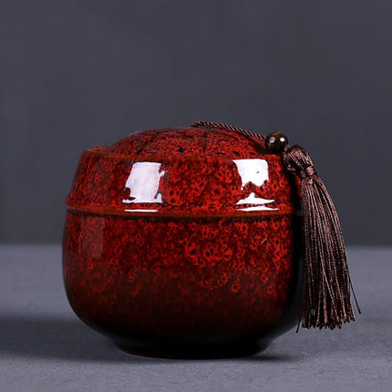 Kiln Transmutation Ceramic Mini Tea Pot Storage Moisture-proof Can Sealed Tea Tank (Red)-garmade.com