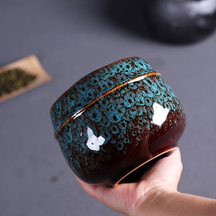 Kiln Transmutation Ceramic Mini Tea Pot Storage Moisture-proof Can Sealed Tea Tank (Red)-garmade.com