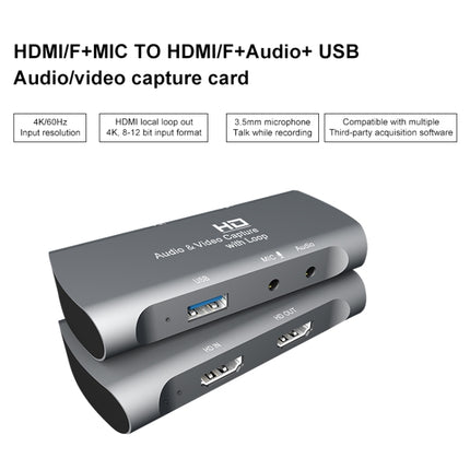 Z27 HDM Female + Mic to HDM Female USB 2.0 Video Audio Capture Box(Dark Gray)-garmade.com