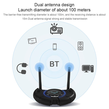 TX800 Optical Fiber Bluetooth 5.0 Transmitter Receiver Audio Adapter with Dual Antennas & OLED Display-garmade.com