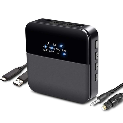 B20 2 in 1 Bluetooth 5.0 Audio Adapter Transmitter Receiver, Support Optical Fiber & AUX & LED Indicator-garmade.com