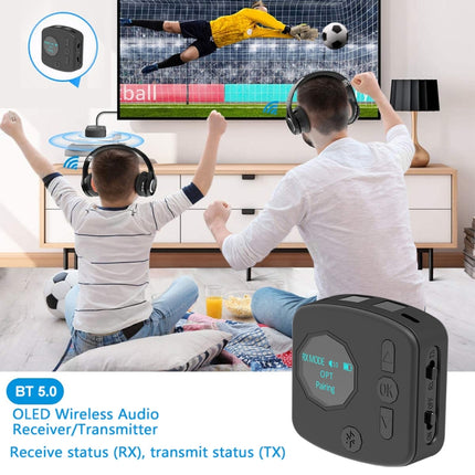 B38 2 in 1 Bluetooth 5.0 Audio Adapter Transmitter Receiver with OLED Display, Support Optical Fiber & AUX-garmade.com