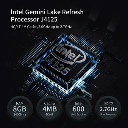 GMK KB3 Windows 11 / Linux System Mini PC, Intel Gemini Lake Refresh Processor J4125 Quad Core up to 2.7GHz, 8GB + 256GB, Support WiFi & Bluetooth, UK Plug-garmade.com
