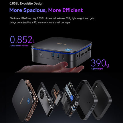 [HK Warehouse] Blackview MP60 Mini PC, 8GB+256GB, Windows 11 Pro Intel Jasper Lake N5095 up to 2.9GHz , EU Plug(Blue)-garmade.com