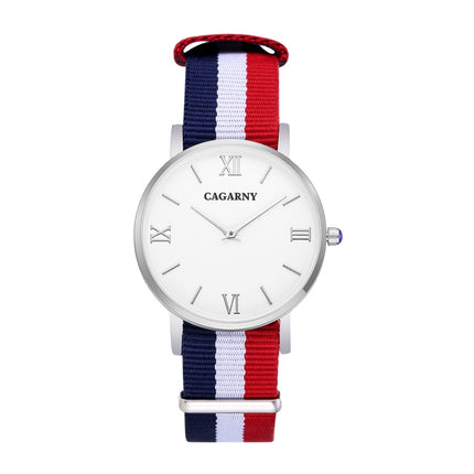 CAGARNY 6813 Concise Style Ultra Thin Quartz Wrist Watch with Striped Nylon Band for Women-garmade.com