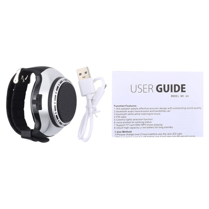 U6 Smart Wireless Bluetooth V3.0 + EDR Sport Music Watch Speaker, Support Hands-free Calls & FM Radio & TF Card(Silver)-garmade.com