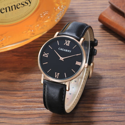 CAGARNY 6812 Round Dial Alloy Case Fashion Couple Watch Men & Women Lover Quartz Watches with PU Leather Band(Black)-garmade.com