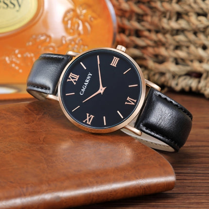 CAGARNY 6812 Round Dial Alloy Case Fashion Couple Watch Men & Women Lover Quartz Watches with PU Leather Band(Black)-garmade.com