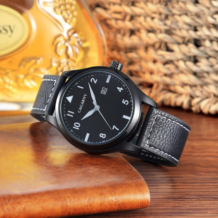 CAGARNY 6862 Round Dial Alloy Case Fashion Men Quartz Watch with PU Leather Band (Black)-garmade.com