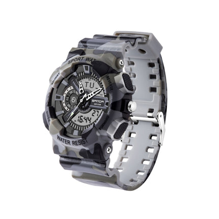 SANDA 5318 LED Luminous Display & Stopwatch & Alarm & Date and Week Function Men Quartz + Digital Dual Movement Watch with Plastic Band (Camouflage Gray)-garmade.com