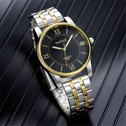 YAZOLE 348 Men Fashion Business Steel Strap Band Quartz Wrist Watch, Luminous Points (Black)-garmade.com