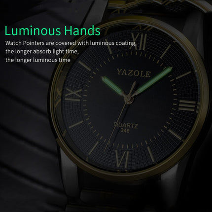 YAZOLE 348 Men Fashion Business Steel Strap Band Quartz Wrist Watch, Luminous Points (Black)-garmade.com