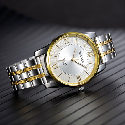 YAZOLE 348 Men Fashion Business Steel Strap Band Quartz Wrist Watch, Luminous Points (White)-garmade.com