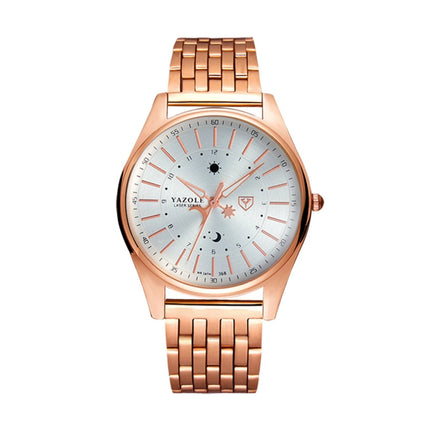 YAZOLE 368 Men Fashion Business Steel Strap Band Quartz Wrist Watch, Luminous Points(White)-garmade.com
