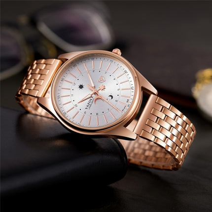 YAZOLE 368 Men Fashion Business Steel Strap Band Quartz Wrist Watch, Luminous Points(White)-garmade.com
