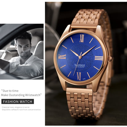 YAZOLE 376 Men Fashion Business Steel Strap Band Quartz Wrist Watch (Black)-garmade.com