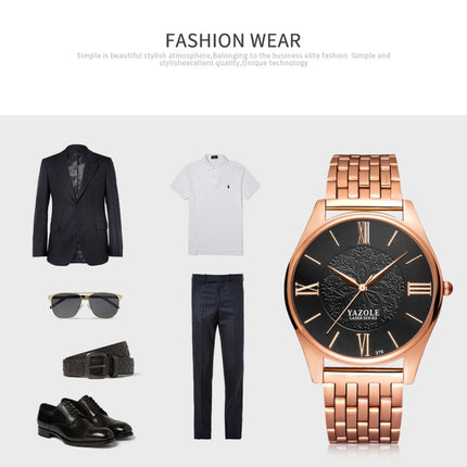 YAZOLE 376 Men Fashion Business Steel Strap Band Quartz Wrist Watch (Blue)-garmade.com