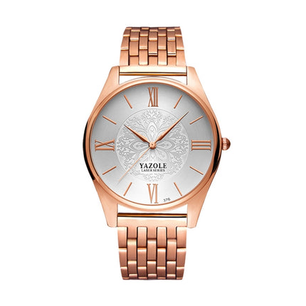 YAZOLE 376 Men Fashion Business Steel Strap Band Quartz Wrist Watch (White)-garmade.com