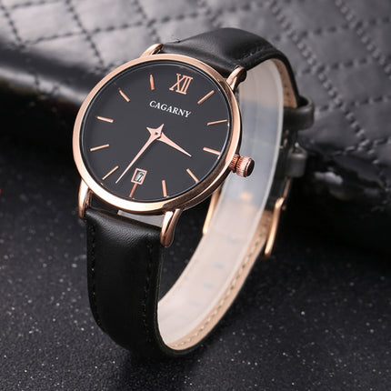 CAGARNY 6879 Fashion imported Quartz Wrist Watch with Leather Band (Black+ Black)-garmade.com