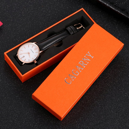 CAGARNY 6879 Fashion imported Quartz Wrist Watch with Leather Band (Black+ White)-garmade.com