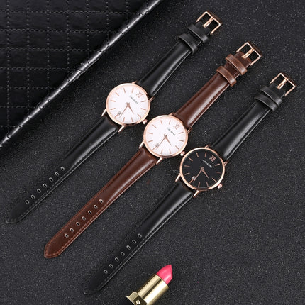 CAGARNY 6879 Fashion imported Quartz Wrist Watch with Leather Band (Brown+ White)-garmade.com