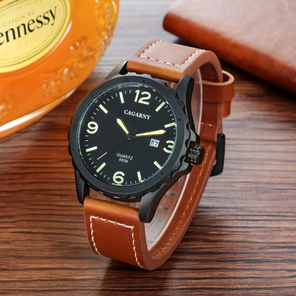 CAGARNY 6856 Fashion Quartz Movement Wrist Watch with Leather Band (Black)-garmade.com