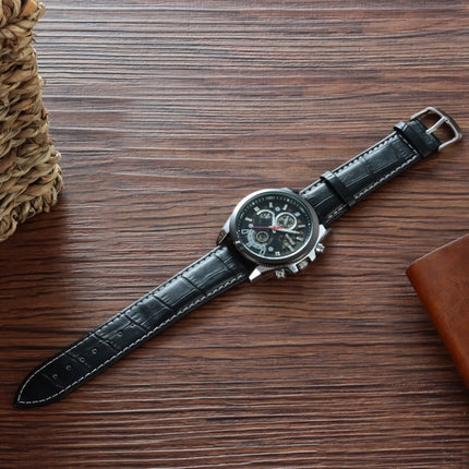 WeiYaQi 89032 Fashion Quartz Movement Wrist Watch with Leather Band(Black + Dark Blue)-garmade.com