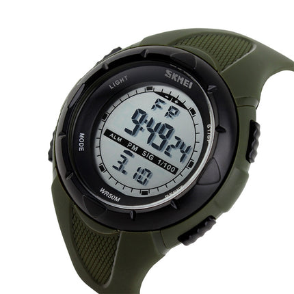 SKMEI 1025 Multifunctional Female Outdoor Fashion Waterproof Large Dial Silicone Watchband Wrist Watch(Army Green)-garmade.com