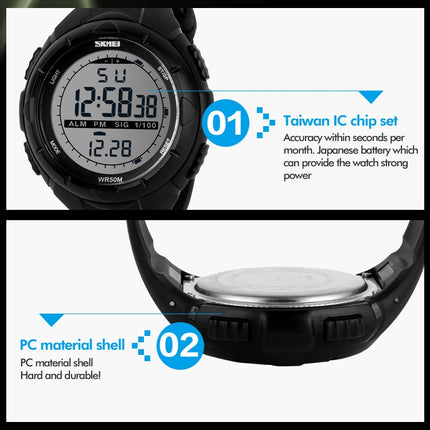 SKMEI 1025 Multifunctional Female Outdoor Fashion Waterproof Large Dial Silicone Watchband Wrist Watch(Baby Blue)-garmade.com