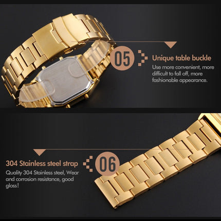 SKMEI 1220 Multifunctional Men Outdoor Business Noctilucent Waterproof Double Display Steel Watchband Wrist Watch(Gold)-garmade.com