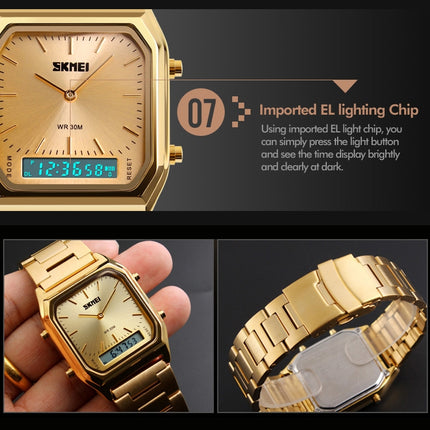 SKMEI 1220 Multifunctional Men Outdoor Business Noctilucent Waterproof Double Display Steel Watchband Wrist Watch(Rose Gold)-garmade.com