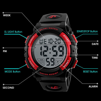 SKMEI 1258 Multifunctional Outdoor Sports Noctilucent Waterproof Wrist Watch, Size: S(Black)-garmade.com