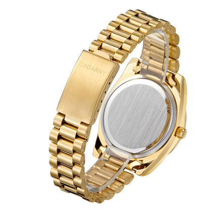 CAGARNY 6866 Fashion Life Waterproof Gold Steel Band Quartz Watch (Black)-garmade.com
