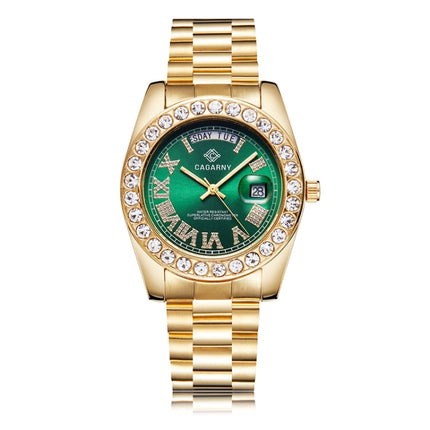 CAGARNY 6866 Fashion Life Waterproof Gold Steel Band Quartz Watch (Green)-garmade.com