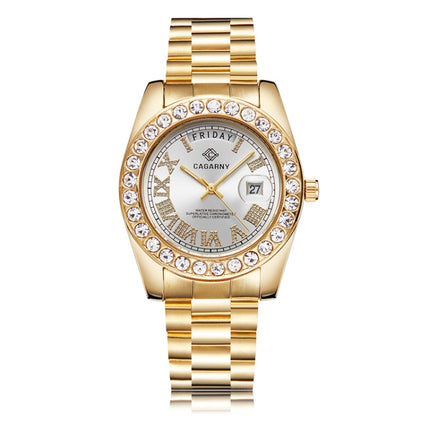 CAGARNY 6866 Fashion Life Waterproof Gold Steel Band Quartz Watch (Silver)-garmade.com