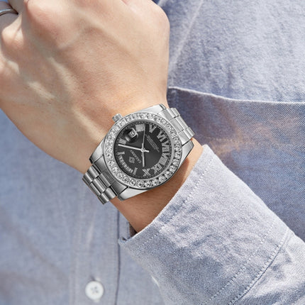CAGARNY 6866 Fashion Life Waterproof Silver Steel Band Quartz Watch(Black)-garmade.com