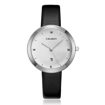 CAGARNY 6871 Fashion Life Waterproof Silver Shell Steel Band Quartz Watch (Black White)-garmade.com