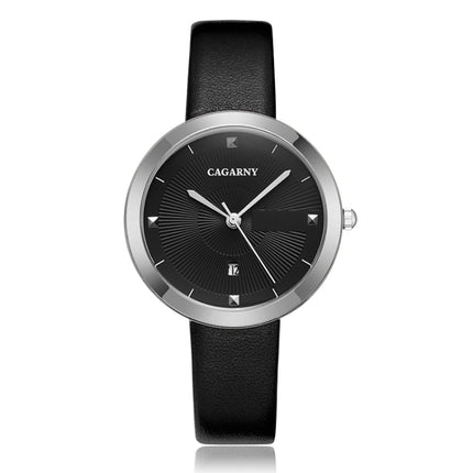 CAGARNY 6871 Fashion Life Waterproof Silver Shell Steel Band Quartz Watch (Black)-garmade.com