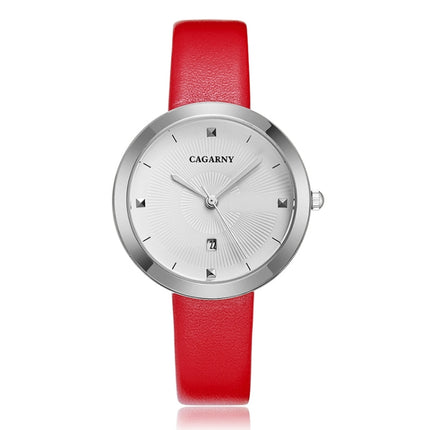 CAGARNY 6871 Fashion Life Waterproof Silver Shell Steel Band Quartz Watch (Red)-garmade.com