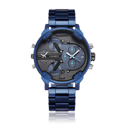 CAGARNY 6820 Large Dial Calendar Display Stainless Steel Band Quartz Dual Movement Watch For Men(Blue)-garmade.com