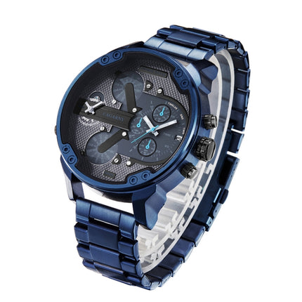 CAGARNY 6820 Large Dial Calendar Display Stainless Steel Band Quartz Dual Movement Watch For Men(Blue)-garmade.com