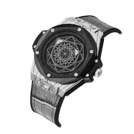 CAGARNY 6868 Geometric Polygon Dial Quartz Dual Movement Watch Men TPU Strap Watch (Gray Belt Black Shell)-garmade.com