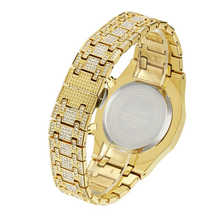 CAGARNY 6881 Diamond-studded Six-needles Guartz Dual Movement Watch Men Stainless Steel Strap Watch (Gold Shell Gold Dial)-garmade.com